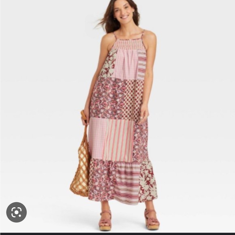 Universal Thread Pink and Red Patchwork Maxi Dress